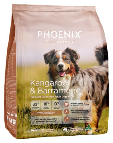 Phoenix Adult Dog Food | Kangaroo & Barramundi 3kg | NSW Australia