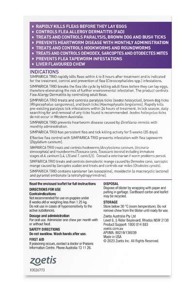 Simparica 10mg 2.6 - 5kg (Purple) 3 pack