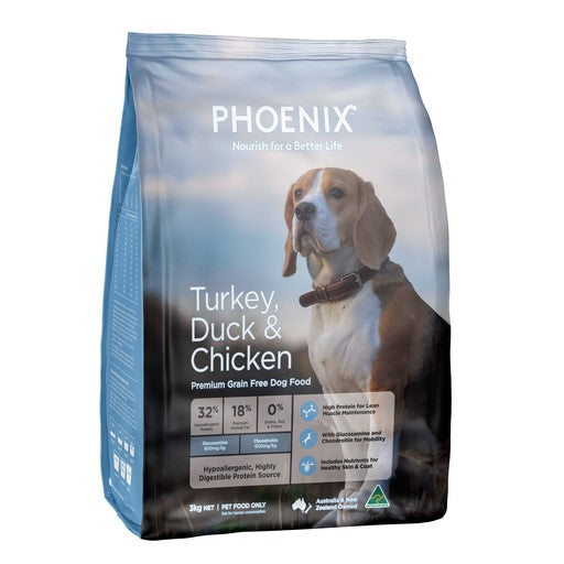 Phoenix Adult Turkey, Duck & Chicken Grain Free Dog Food | NSW Australia