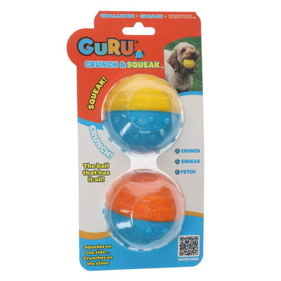 Guru Crunch & Squeak Ball 2Pk - 6.9cm