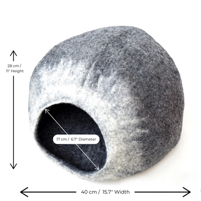 Pryde Pets Handmade Felt Cat Cave White Grey Ombre