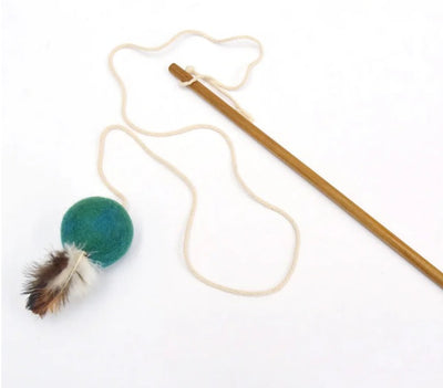 Pryde Pets Handmade Teaser Wand with Feather Ball Teal