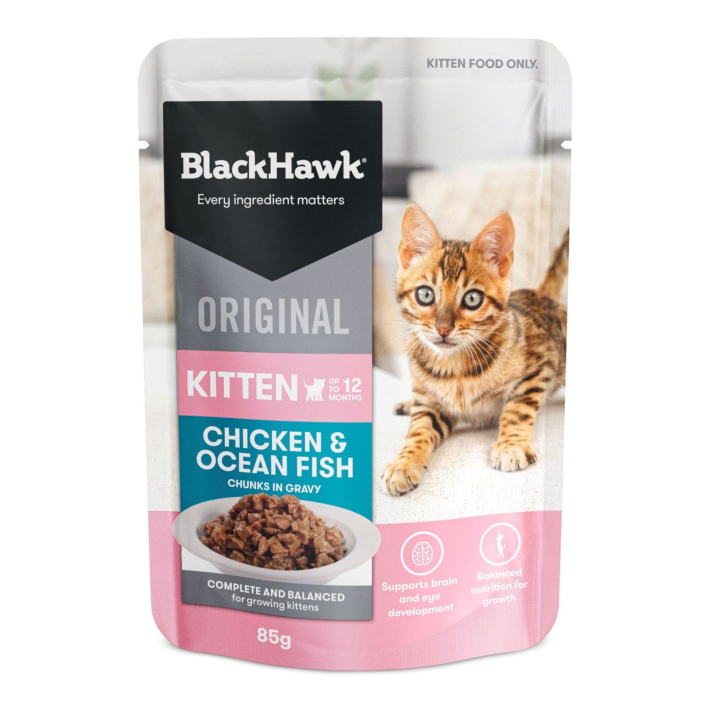 Black Hawk Kitten Chicken and Ocean Fish 85g Pouch