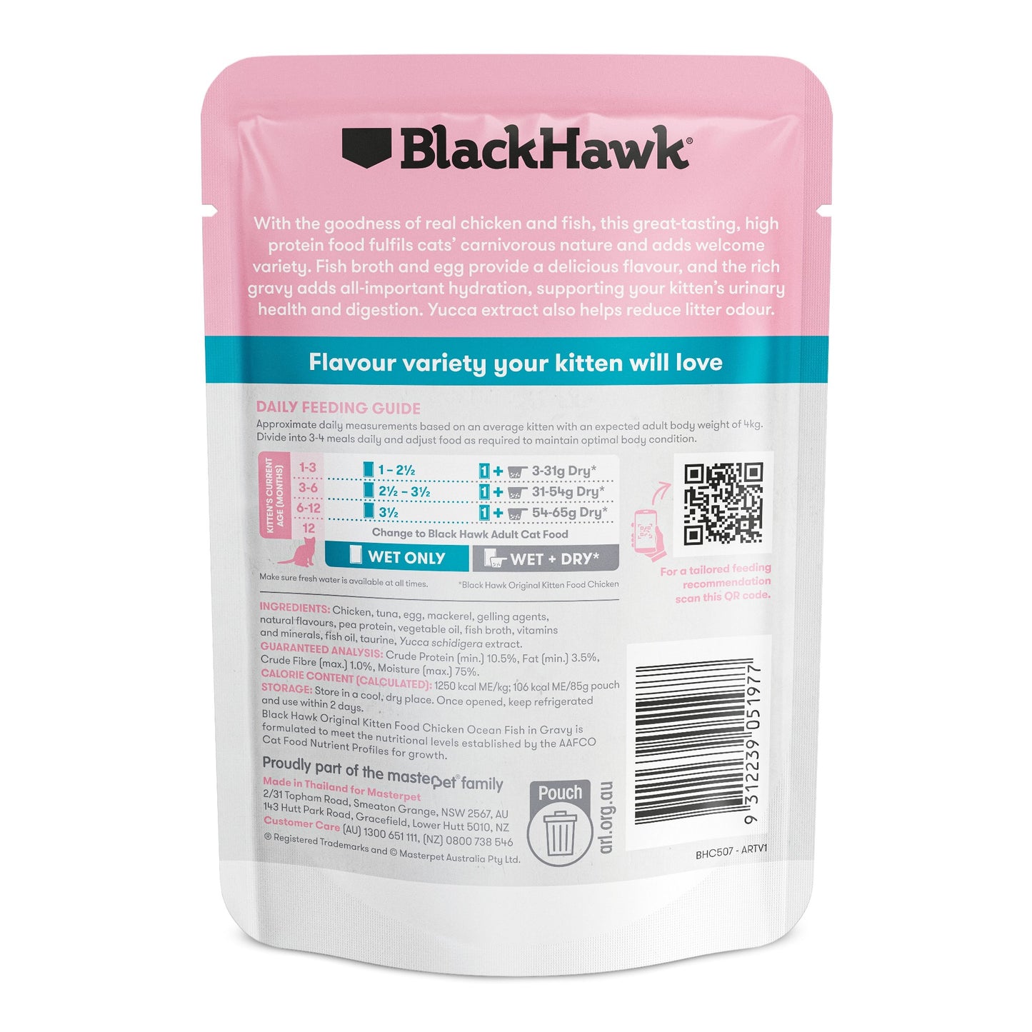 Black Hawk Kitten Chicken and Ocean Fish 85g Pouch