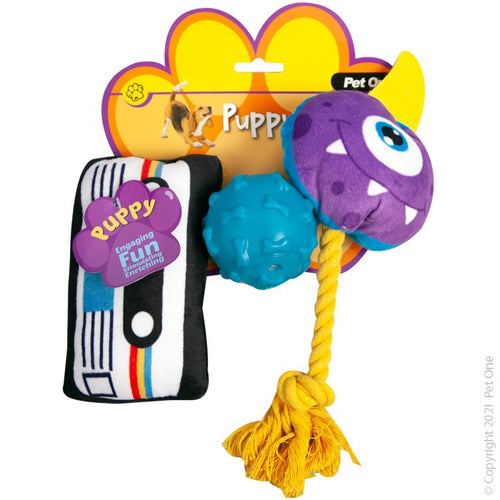 Pet One Dog Toy Puppy Fun Pack Assorted 3pcs set