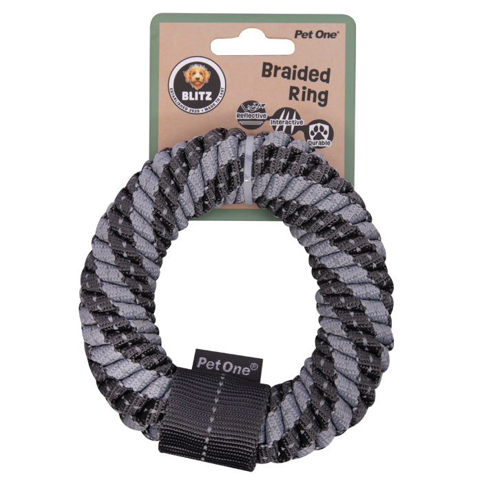 Pet One Dog Toy Blitz Braided Ring Grey S