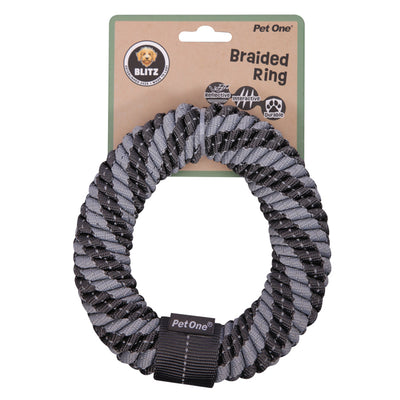 Pet One Dog Toy Blitz Braided Ring Grey L