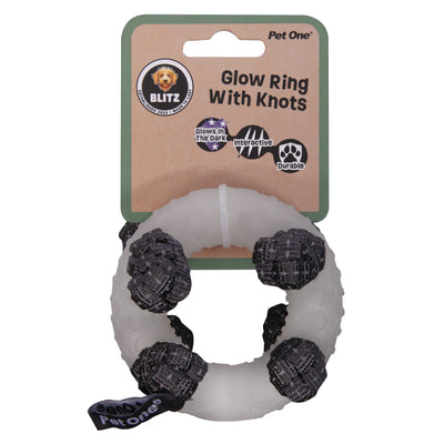 Pet One Dog Toy Blitz Glow In The Dark Ring W Knots Grey S