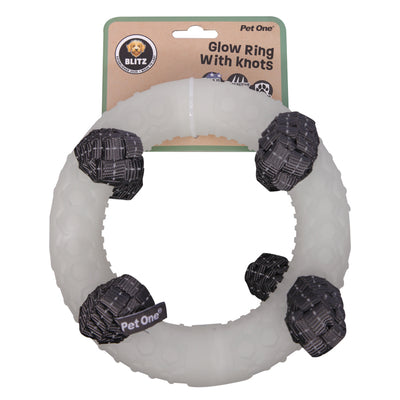 Pet One Dog Toy Blitz Glow In The Dark Ring W Knots Grey XL