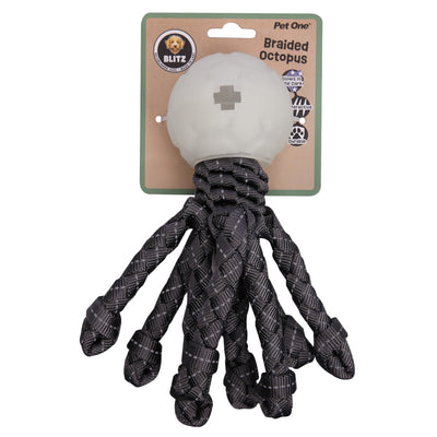 Pet One Dog Toy Blitz Octopus w Glow in the Dark Ball Grey L
