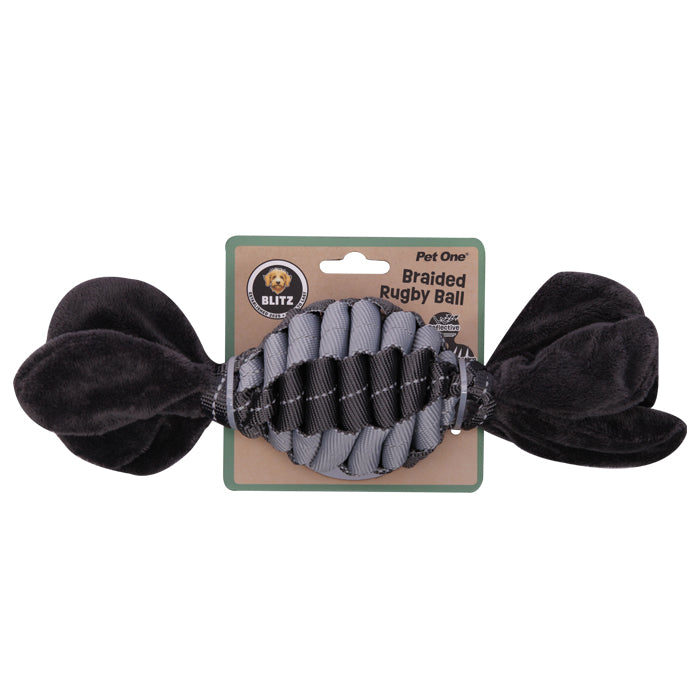 Pet One Dog Toy Blitz Braided Rugby Ball Grey L