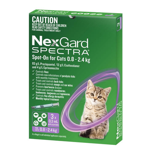 Nexgard Spectra Cat Small 3 Pack 0.8-2.4Kg Spot-On Purple