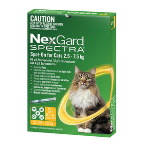 Nexgard Spectra Cat Large 3 Pack 2.5-7.5Kg Spot-On Yellow
