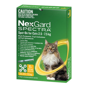 Nexgard Spectra Cat Large 6 Pack 2.5-7.5Kg Spot-On Yellow