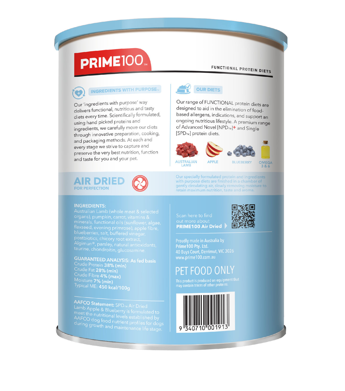 SPD Lamb Apple & Blueberry Puppy Air Dried 600g