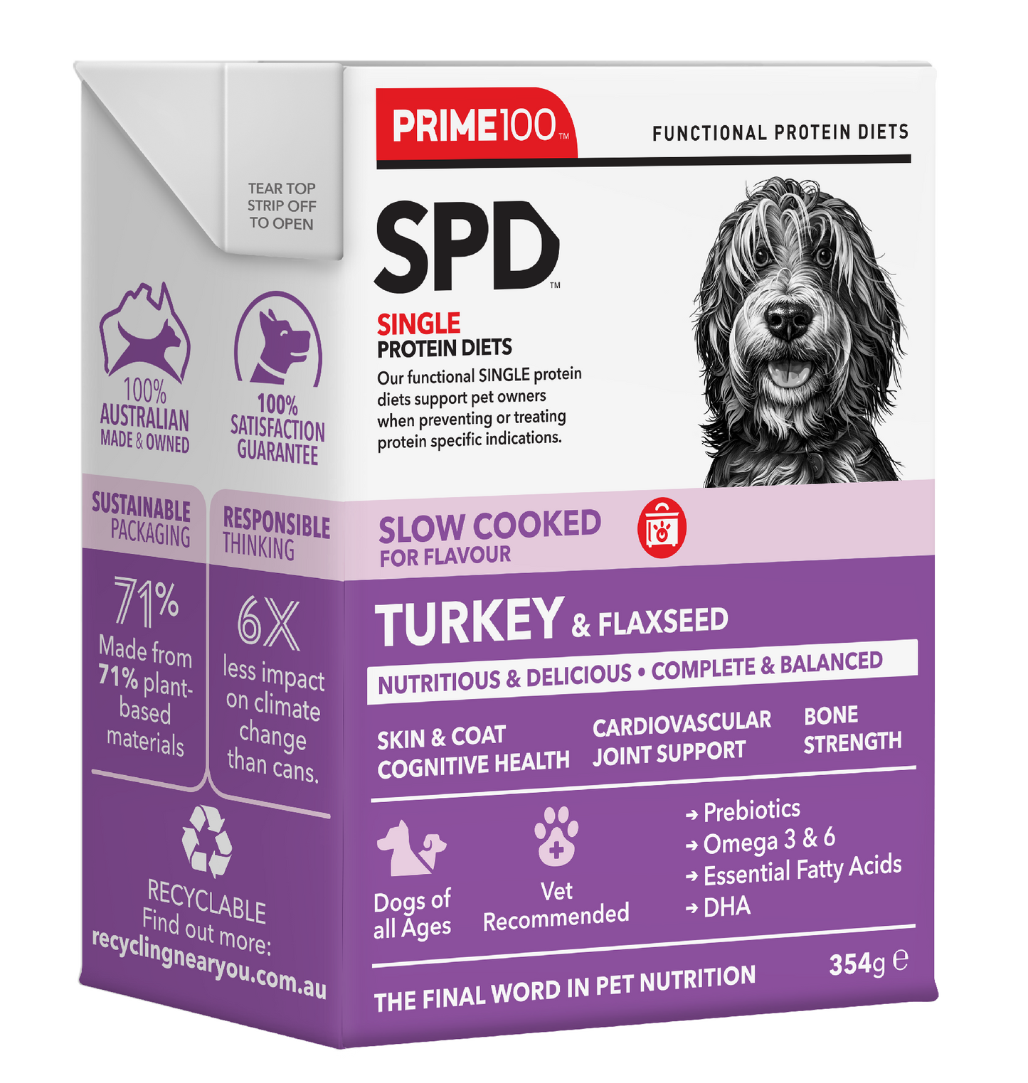 Prime 100 SPD Turkey & Flaxseed Slow Cooked 354g