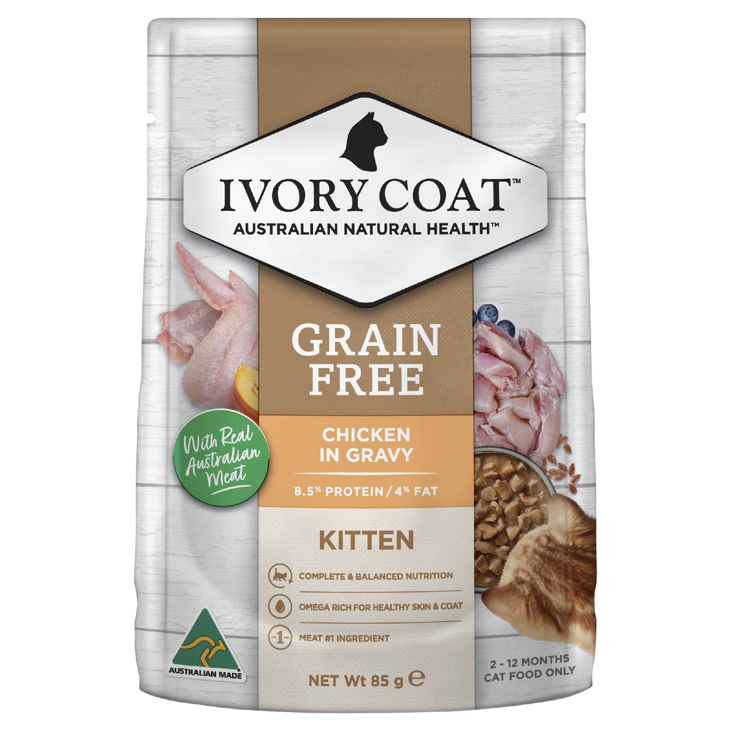 Ivory Coat Cat Kitten Chicken & Gravy pouch 85g