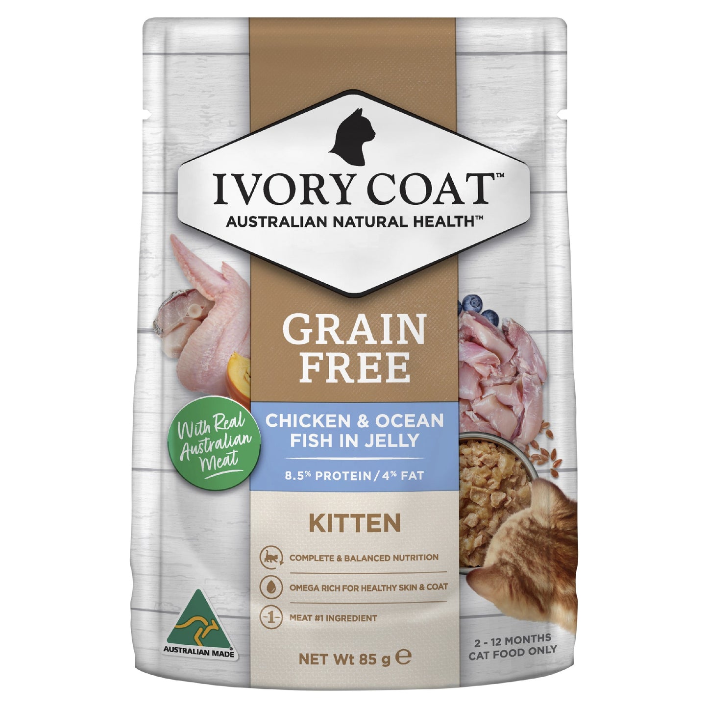 Ivory Coat Cat Kitten Chicken & Oceanfish Gravy 85g