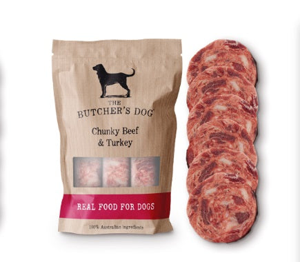 The Butchers Dog Chunky Beef And Turkey with Vegetables 1.5Kg 6 Disc Available In Store or Local Delivery Only