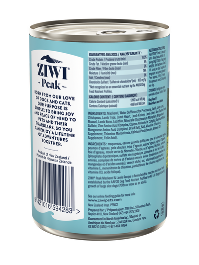 Ziwi Peak Dog Mackeral & Lamb Can 390g