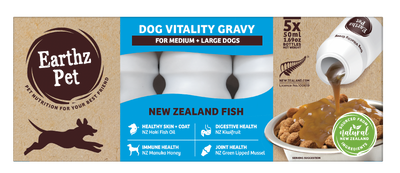 Earthz Pet Vitality Gravy Dog Med-Lrg NZ Fish 5 x 50ml
