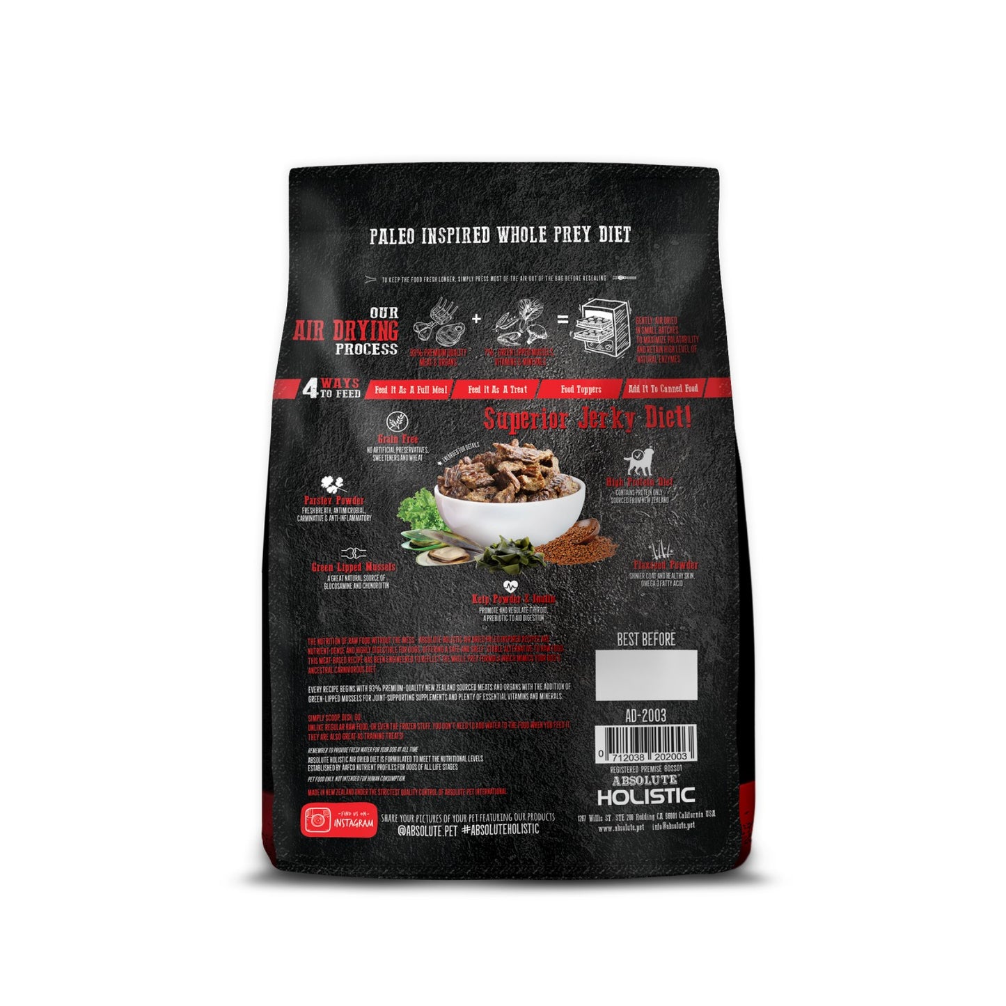Absolute Holistic Air Dried Dog Food Red Meat- Beef & Venison 1kg