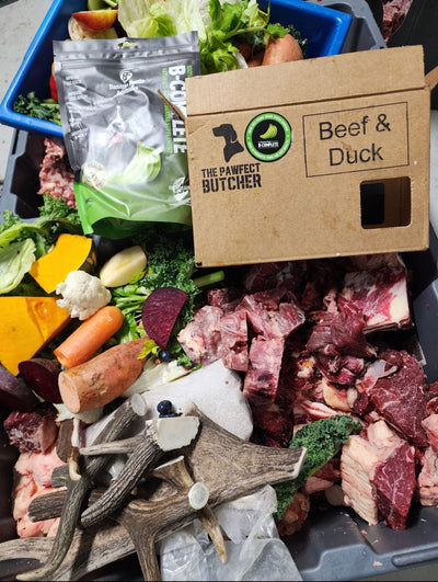 The Pawfect Butcher Beef & Duck raw blend (1.5kg boxes in 6x 250g portions) *Available in store or local delivery only