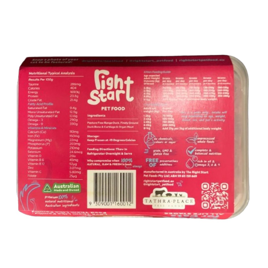The Right Start Petfood Duck For Cats 500G *Available in store or local delivery only