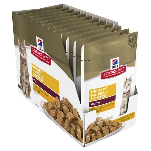 Pack of 12 Science Diet Cat Adult Urinary Hairball Control Chicken 85g Pouch