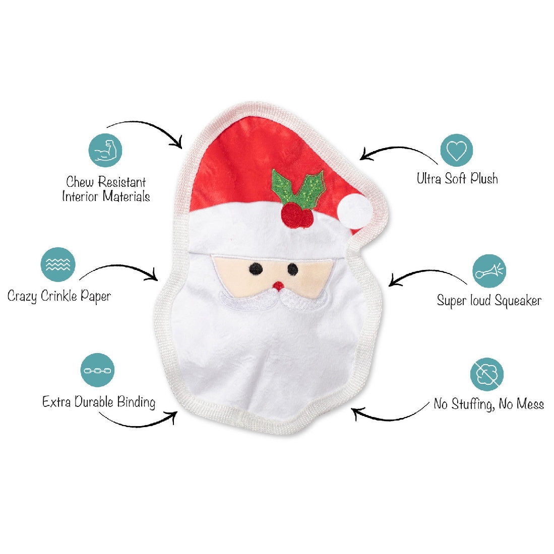 Santa Face Durable Plush Dog Toy