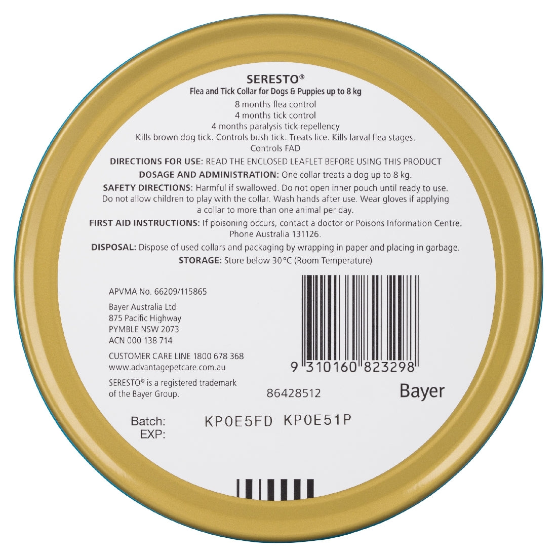 Advantage Seresto Flea & Tick Collar For Dogs And Puppies Up To 8kg - 1 Pack