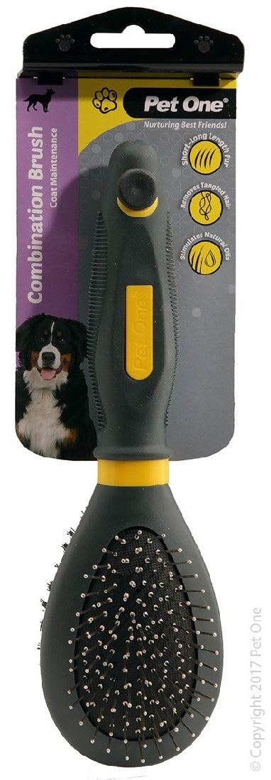 Pet One Grooming Combination Bristle & Metal Pin Brush Lg