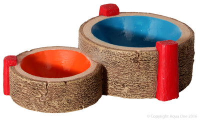 Aqua One Hermit Crab Twin Round Bowls Blue/Orange 11x7.5x3Cm