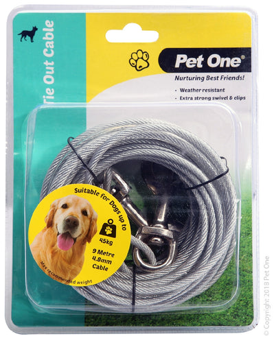 Pet One Tie Out Cable 9M 4.8Mm Suit Dogs Up To 45Kg