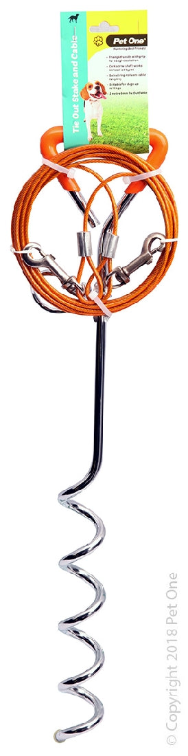 Pet One Tie Out Stake Set With Cable 3M 3Mm For Dogs Up To 15Kg