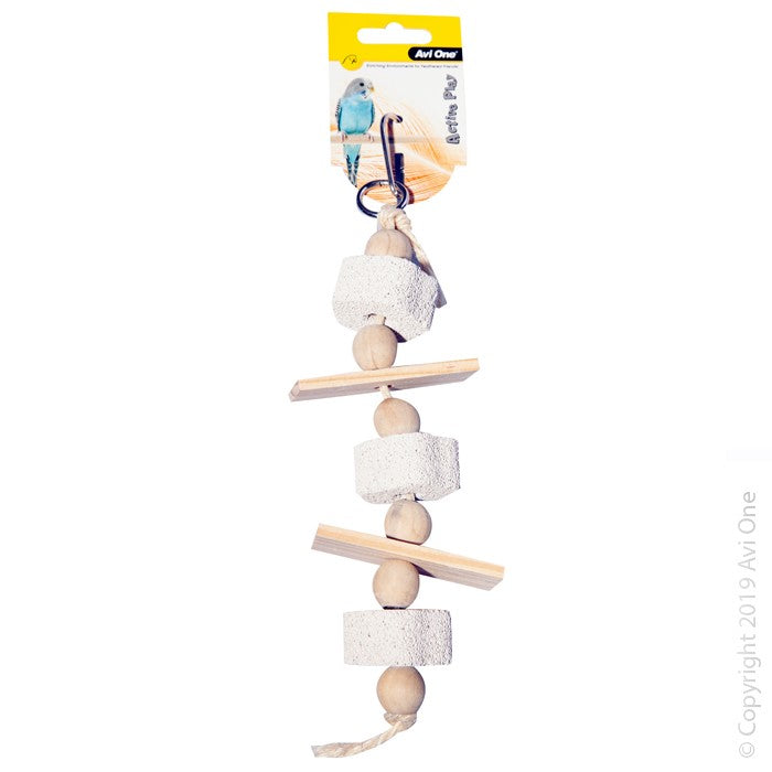 Avi One Bird Toy Wooden Blocks & Pumice with Rope 28cm