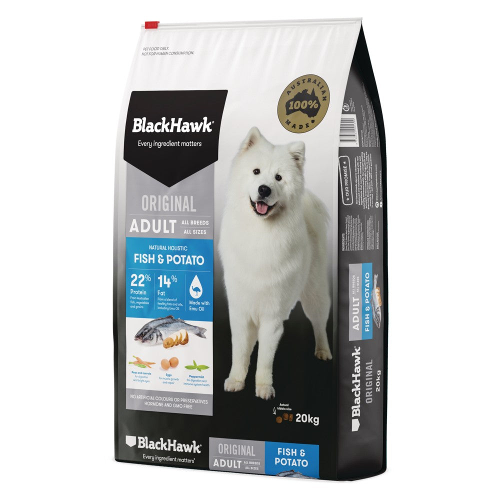 Black Hawk Adult Fish & Potato 20Kg *Available in store or local delivery only