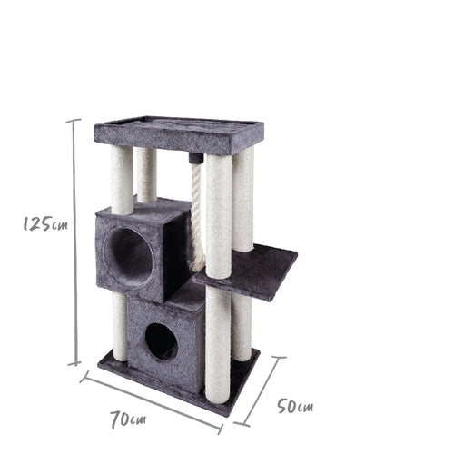 Kazoo Kitty Cube Playground - Charcoal plush & Cream Sisal *Available for in store pick up only*