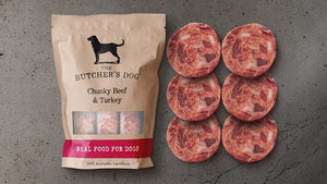 The Butchers Dog Chunky Beef And Turkey 1.5Kg 6 Disc Available In Store or Local Delivery Only