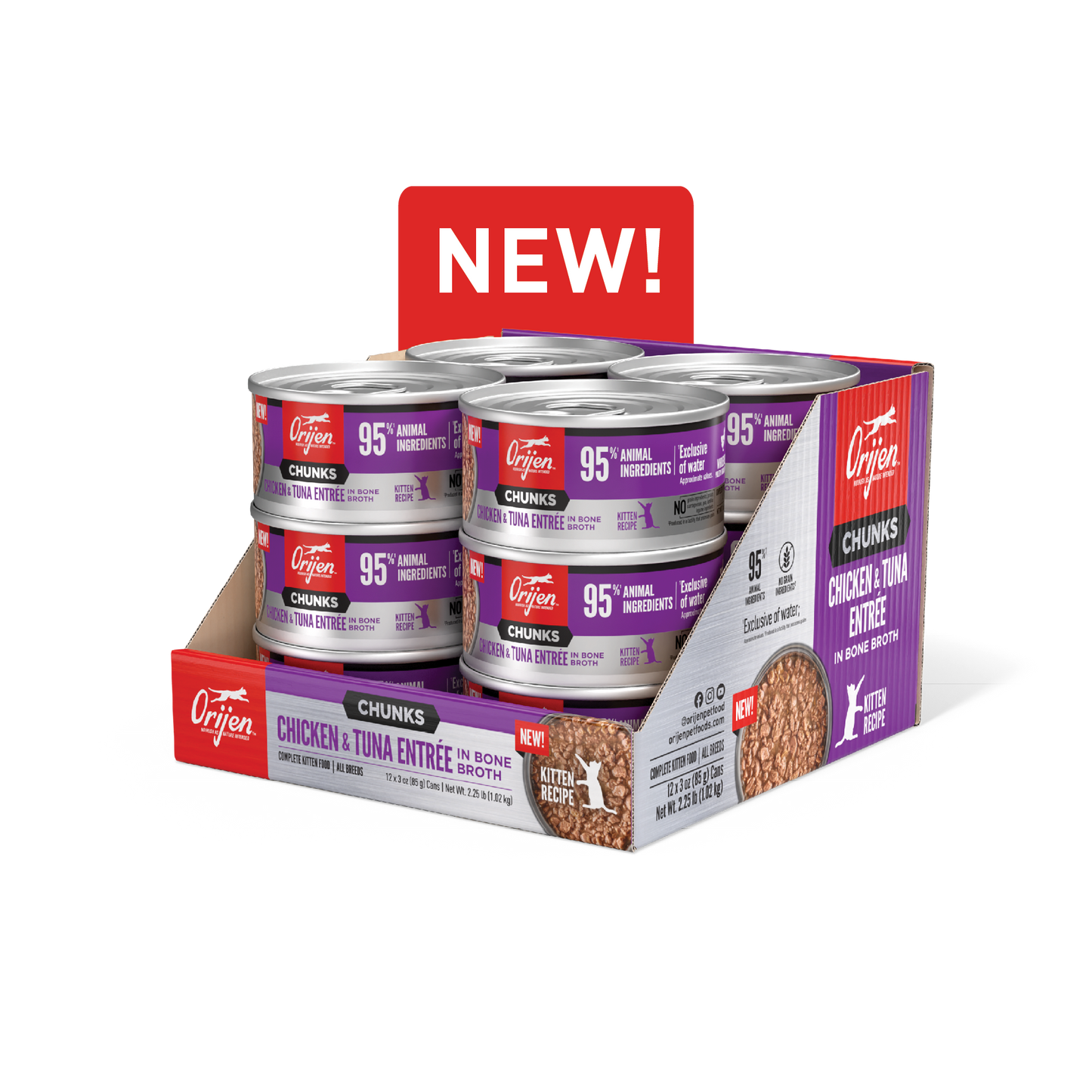 Orijen Kitten Chicken & Tuna Chunks & Shreds Wet Food Can 12 x 85g