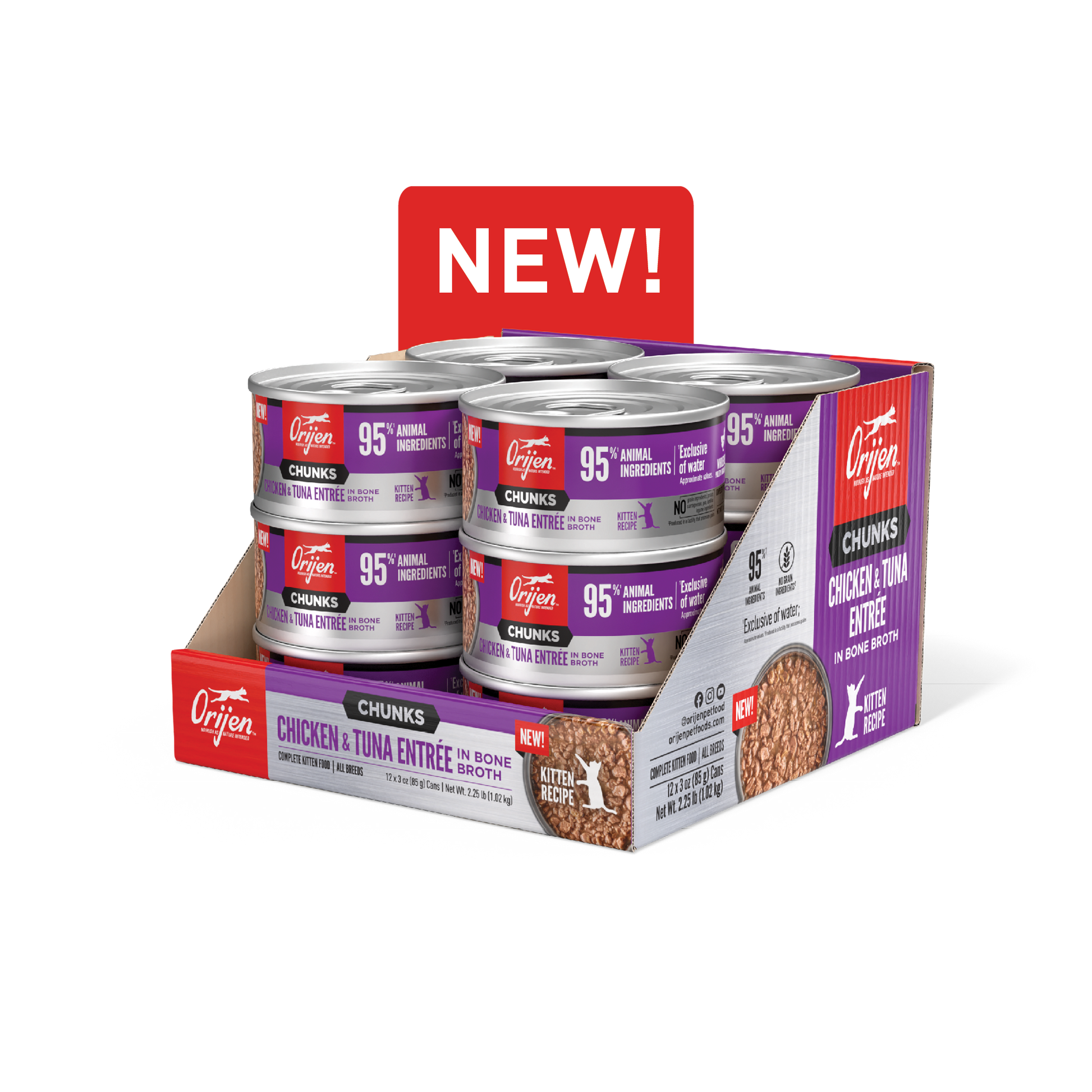 Orijen Kitten Chicken & Tuna Chunks & Shreds Wet Food Can 12 x 85g