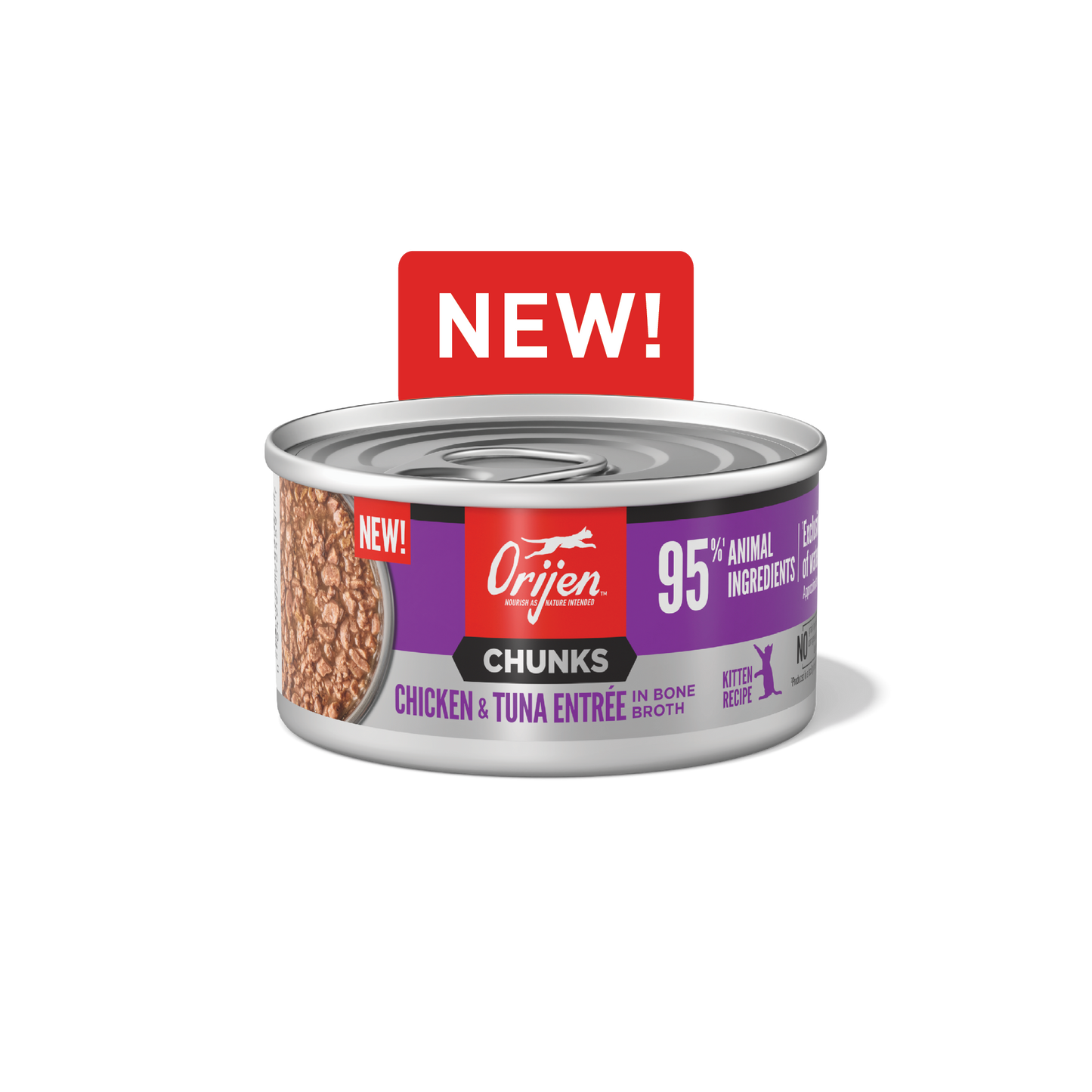 Orijen Kitten Chicken & Tuna Chunks & Shreds Wet Food Can 12 x 85g