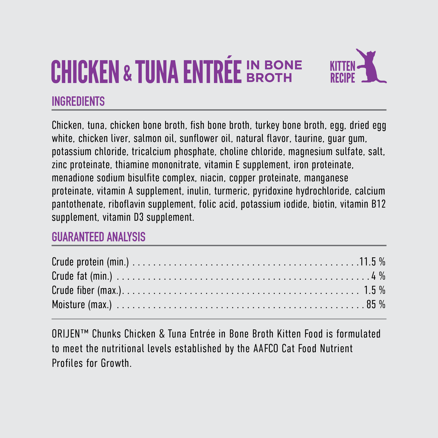 Orijen Kitten Chicken & Tuna Chunks & Shreds Wet Food Can 12 x 85g