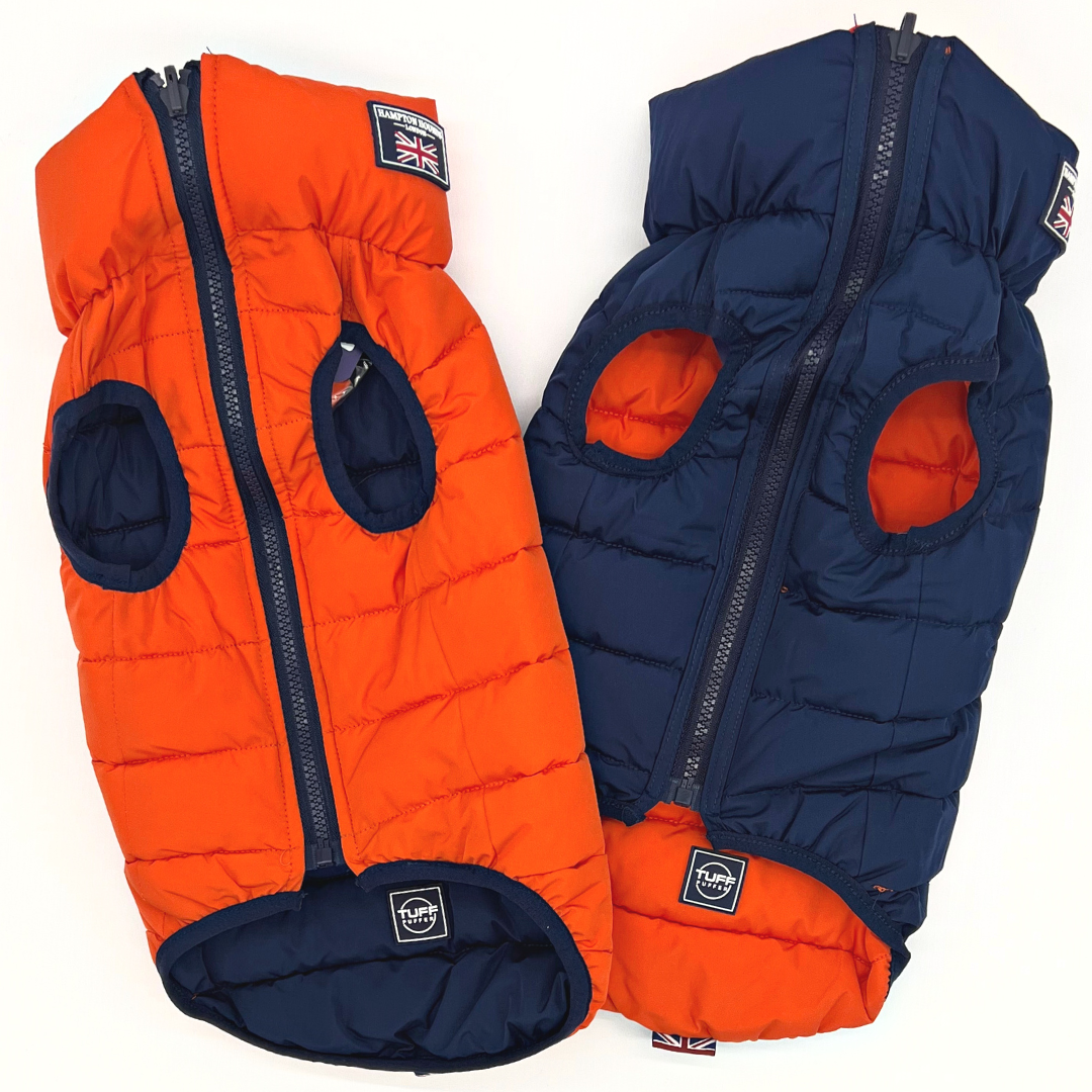 Hampton Hound Orange & Navy Reversible Dog Puffer Jacket [Sz:XS 25cm]