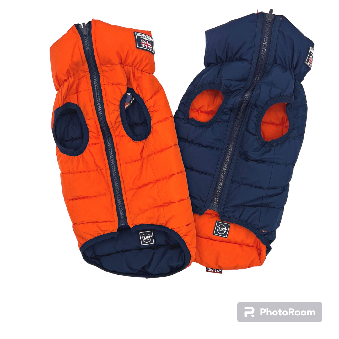 Hampton Hound Orange & Navy Reversible Dog Puffer Jacket [Sz:XS 25cm]