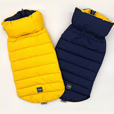Hampton Hound Yellow & Navy Reversible Dog Puffer Jacket [Sz:XS 25cm]