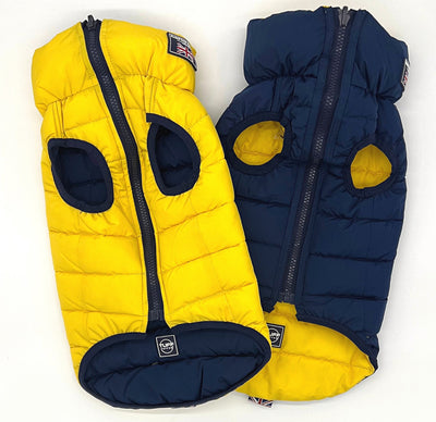 Hampton Hound Yellow & Navy Reversible Dog Puffer Jacket [Sz:XS 25cm]