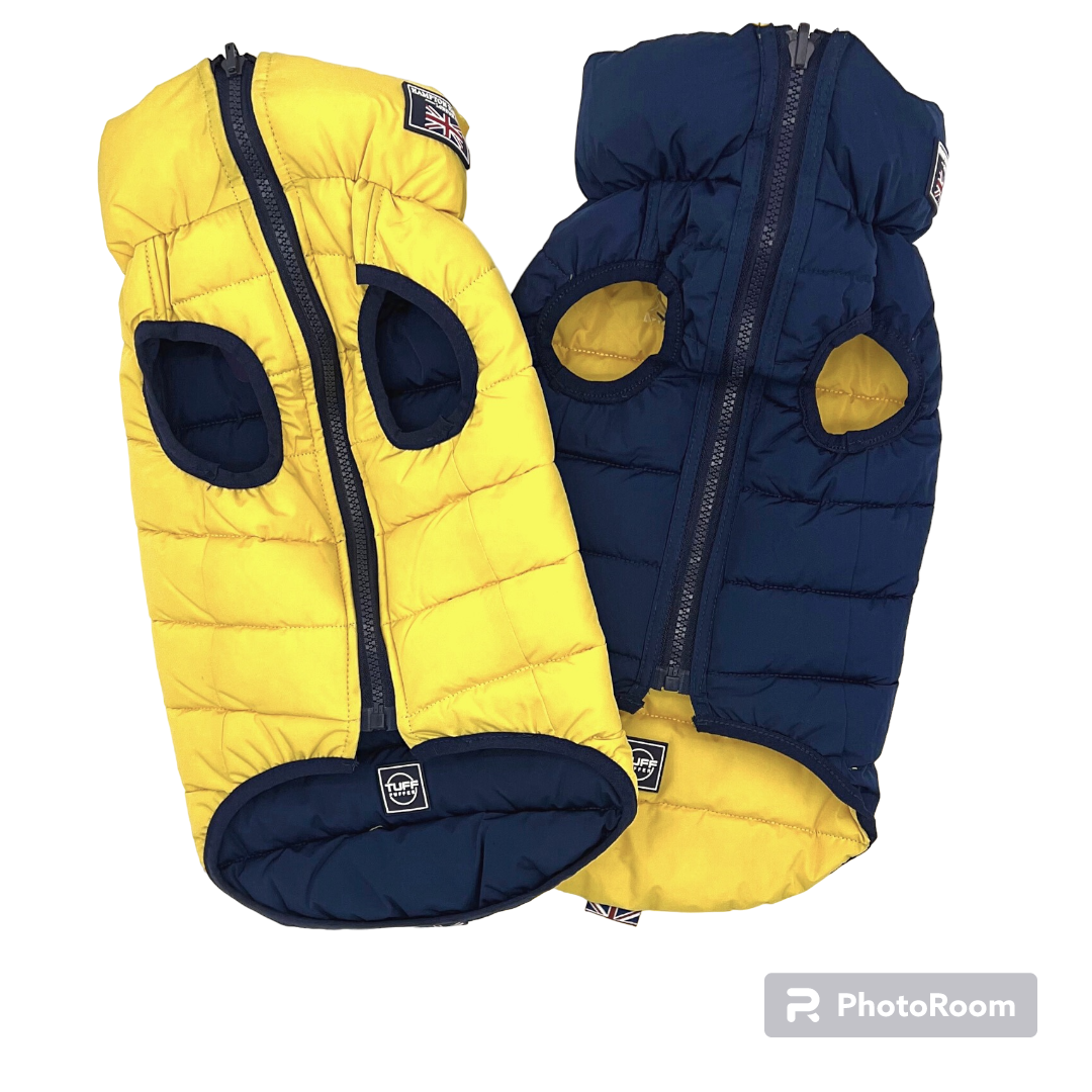Hampton Hound Yellow & Navy Reversible Dog Puffer Jacket [Sz:XS 25cm]