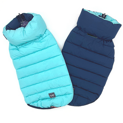 Hampton Hound Aqua & Navy Reversible Dog Puffer Jacket [Sz:XS 25cm]