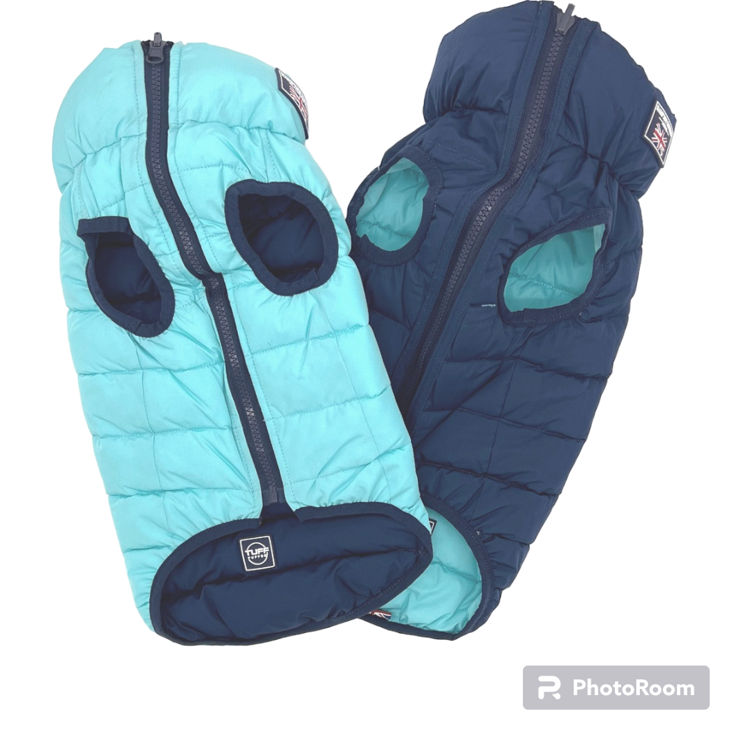 Hampton Hound Aqua & Navy Reversible Dog Puffer Jacket [Sz:XS 25cm]